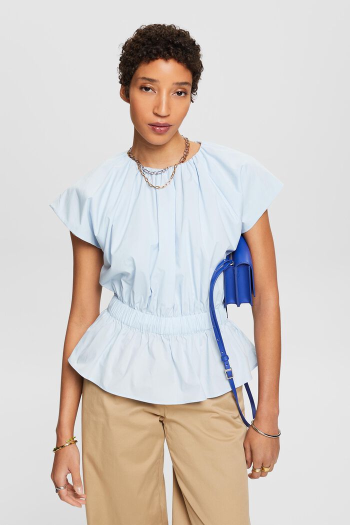 Popeline-Bluse mit Schößchen, LIGHT BLUE, detail image number 0