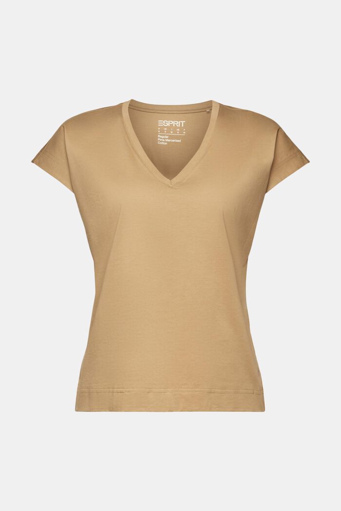 V-Neck-T-Shirt aus merzerisierter Pima-Baumwolle, BEIGE, detail image number 5
