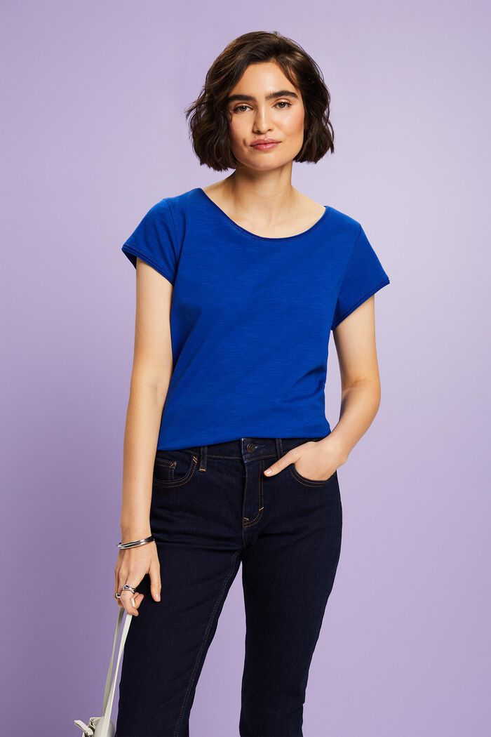 T-Shirt mit Slub-Struktur und Rollkanten, BRIGHT BLUE, detail image number 0