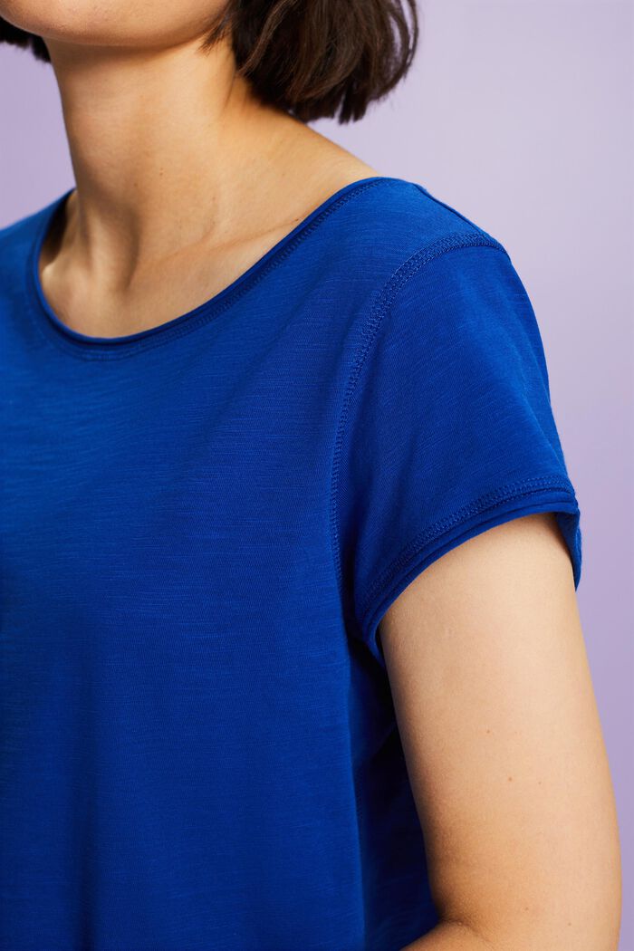 T-Shirt mit Slub-Struktur und Rollkanten, BRIGHT BLUE, detail image number 3